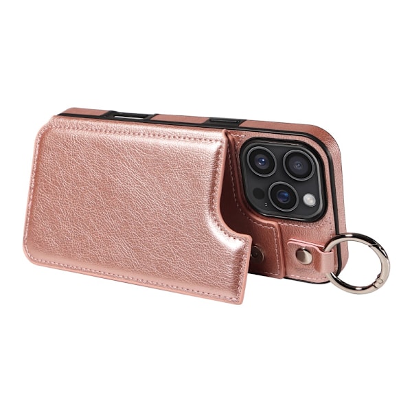 SKALO iPhone 16 Pro Max PU-Läder Korthållare med Ring Skal - Roséguld Rosa guld