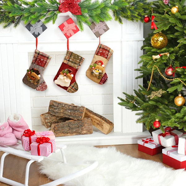 Söta julstrumpor, högkvalitativt material som säkerställer återanvändbar hållbarhet och perfekt för juldekoration (3 st)