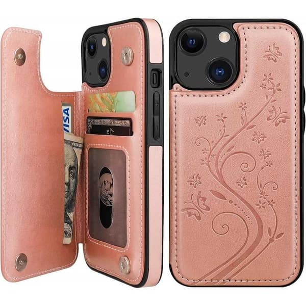 iPhone 13 Støtsikkert Deksel Kortholder 3-ROM Flippr V2 Rosegull