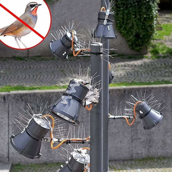 Kraftigt fågelavskräckningsmedel i rostfritt stål, fågelpiggar i rostfritt stål för utomhusförsvar, justerbar plastbas för anpassad installation, enkelt