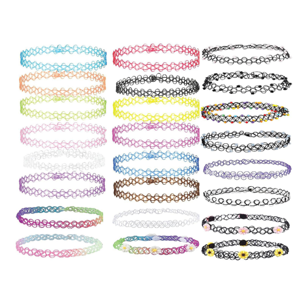 Choker Halsband Set, 90-tals gammaldags stil, Tonåringar Flickor Kvinnor Vibrant Rainbow Halsband, Elastiskt presentpaket