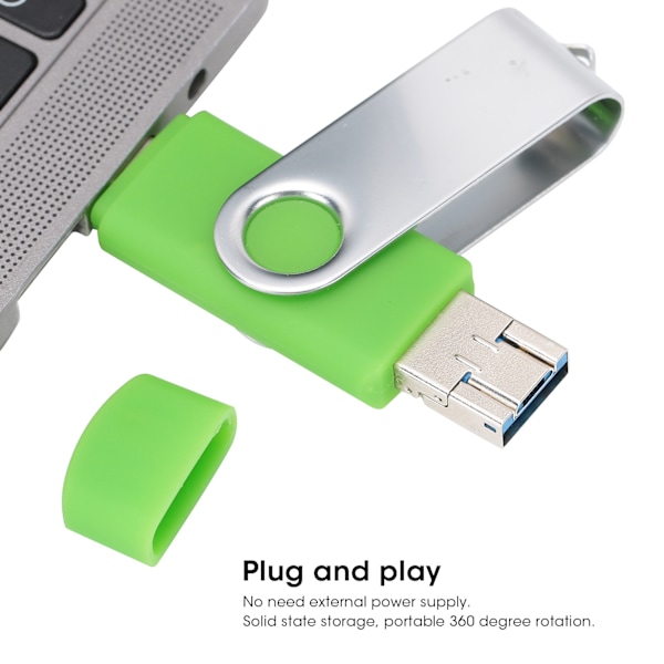 3 i 1 USB-minne Höghastighets Roterande Flash Drive med Typ C-gränssnitt