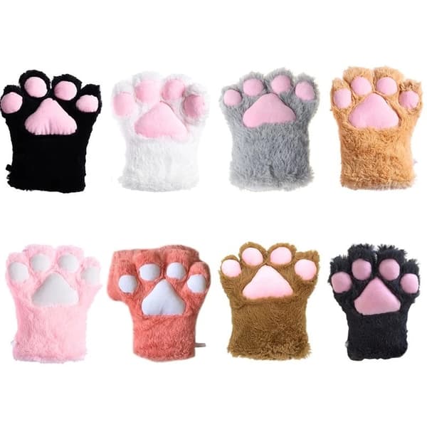 Varme vinterhandsker til kvinder og mænd, Cosplay kattepote-vanter med sødt dyrepotedesign, bløde håndvarmere i imiteret pels til kulde Brown one