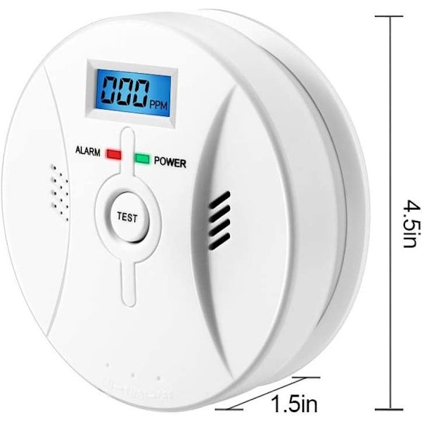 Koldioxidlarm med LCD-display, CO-detektor, högt 85 dB-larm, koldioxidsensor, batteridriven