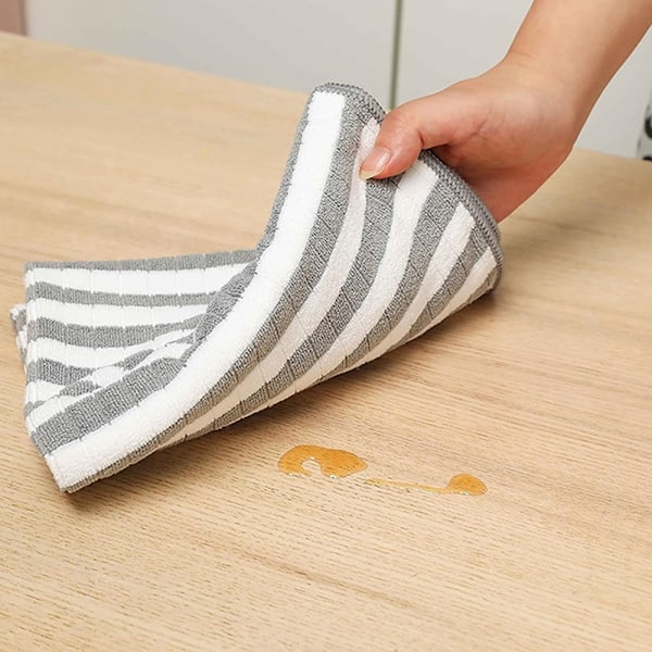 Disktrasor för köksjobb, snabbtorkande multifunktionellt mikrofibermaterial, luddfria superabsorberande grå och vitrutiga 8-pack