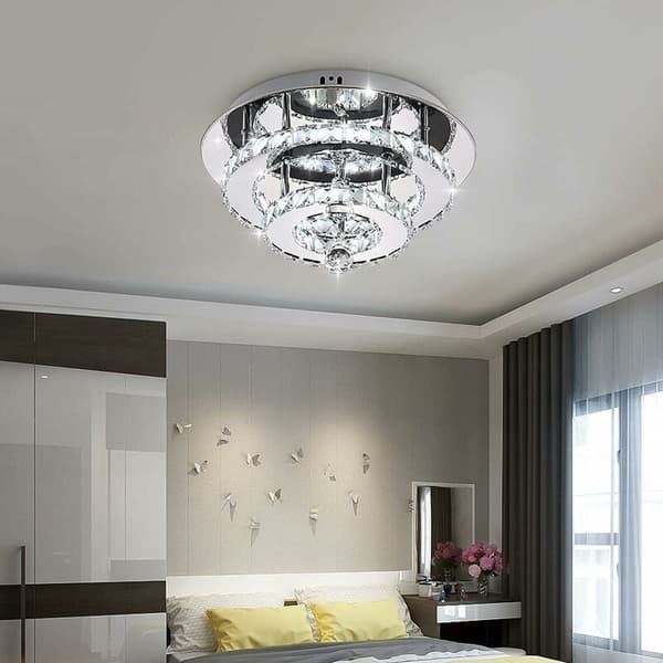 Ubesværet installation Multi Ring Krystal Loftlampe, Måneformet Krystal Flush Mount Krom Finish Rustfrit Stål+Krystal til din boligindretning