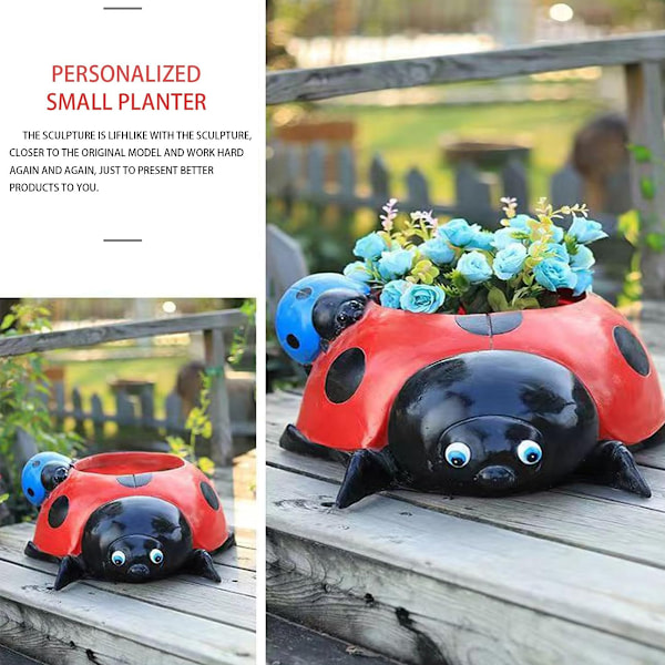 Multifunktionell Behållare Med Kreativ Födelsedagspresentpotential, Nyckelpigsformad Design För Skrivbordsdekoration, Röd Resinplanterare Med Hand