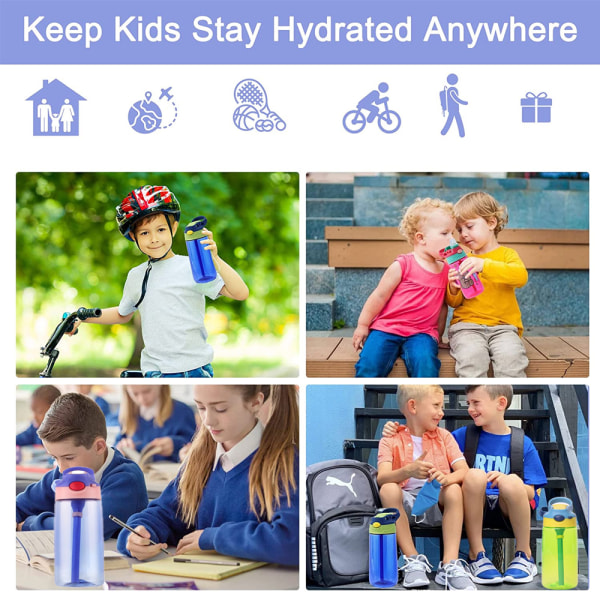 Vattenflaska för barn med sugrör för skolsäkert toddler