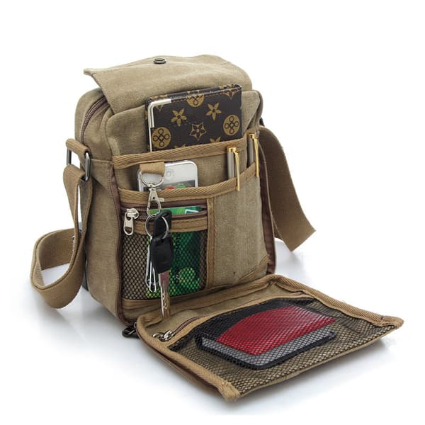 Canvas Messenger Bag för män, liten axelväska, bröstväska Tr