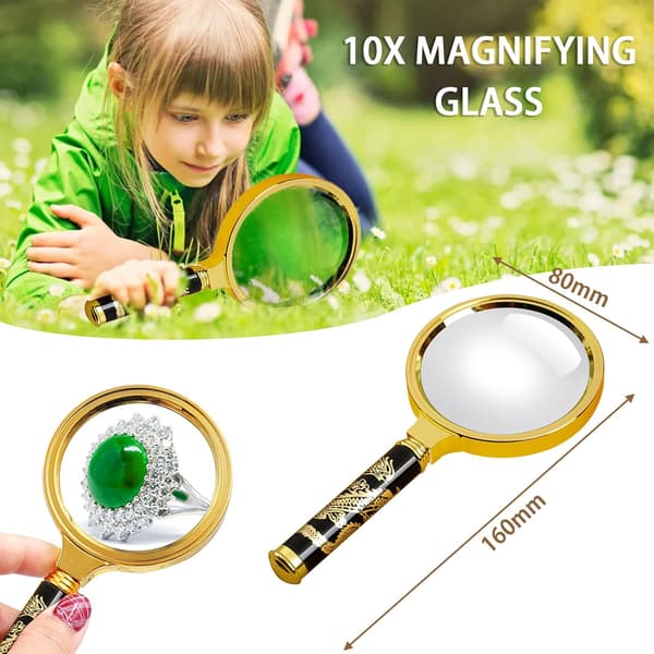 Leselupe 10X Forstørrelsesglass 80mm og Knusesikkert Speil for