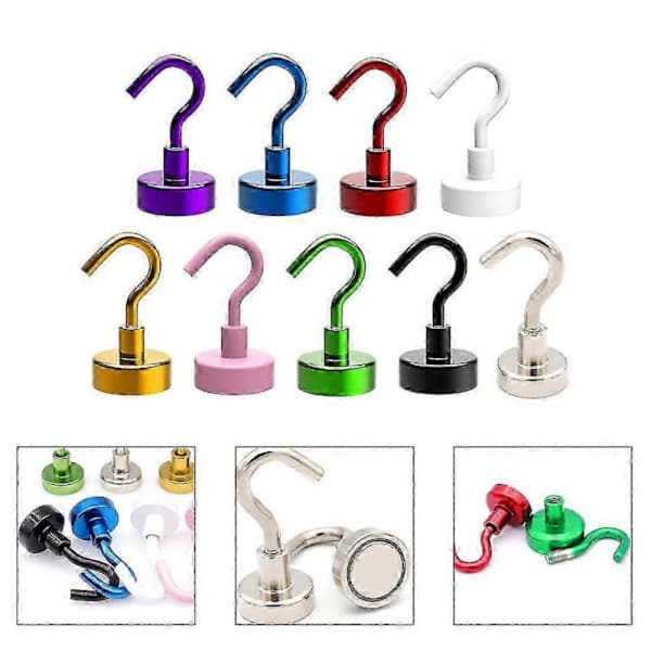 10-pack Magnetiska Krokar för Hem, Kök, Arbetsplats, Kontor, Garage - Kraftiga - Vit White