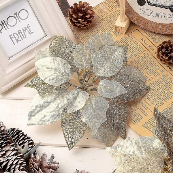 10-pak jule-julestjerneblomster, glitter-julestjernebuske, juletræsblomster, jul