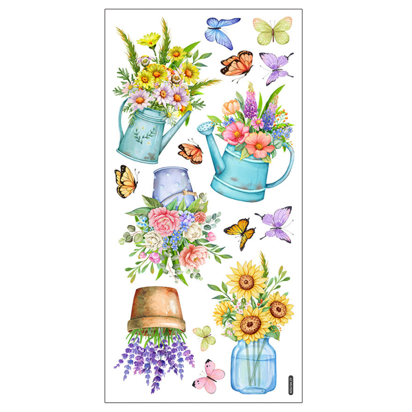 Väggklistermärken, växter, blommor, fjärilar i krukväxter, vägg