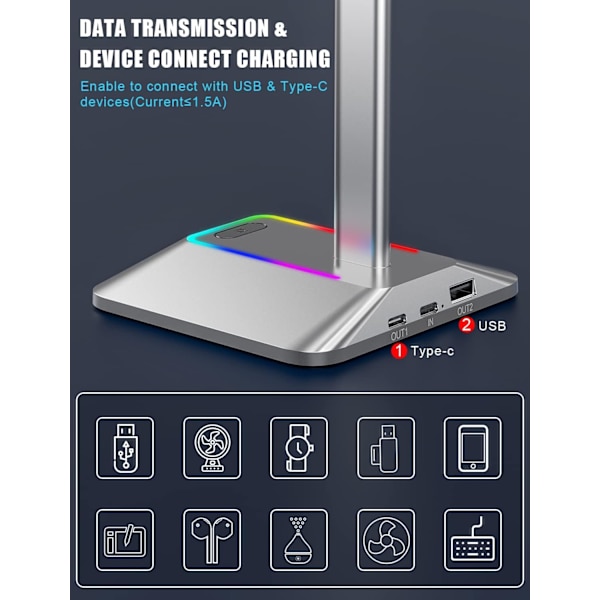 Hovedtelefonstativ RGB Headsetholder med 2 USB