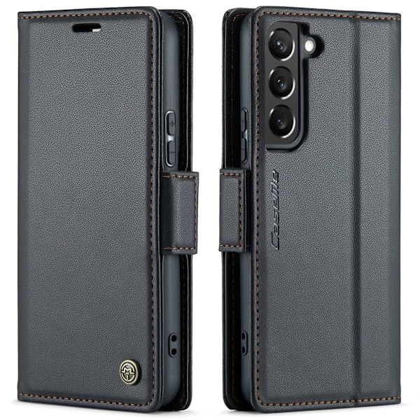 Samsung S22 - Fodral Premium Läder RFID Skyddat CaseMe® Svart Black