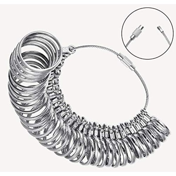 Ringstorlekssats i metall, fingerstorleksmätare, smyckesstorleksverktyg, ringstorlekar 0-13 med halvstorlek, 27 delar