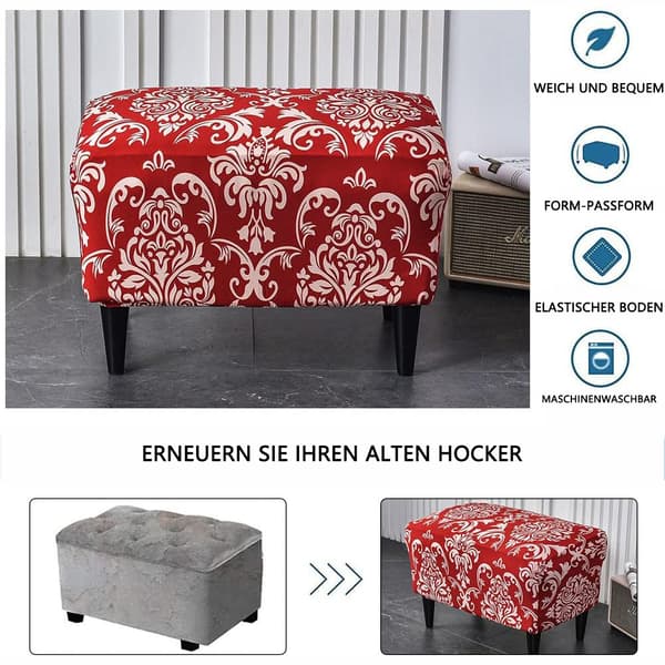 Återanvändbart möbelskydd i barockstil, lättskött stretch-ottomanöverdrag för rektangulär fotpall, elastiskt band säkerställer säker passform, förbättrar rummet