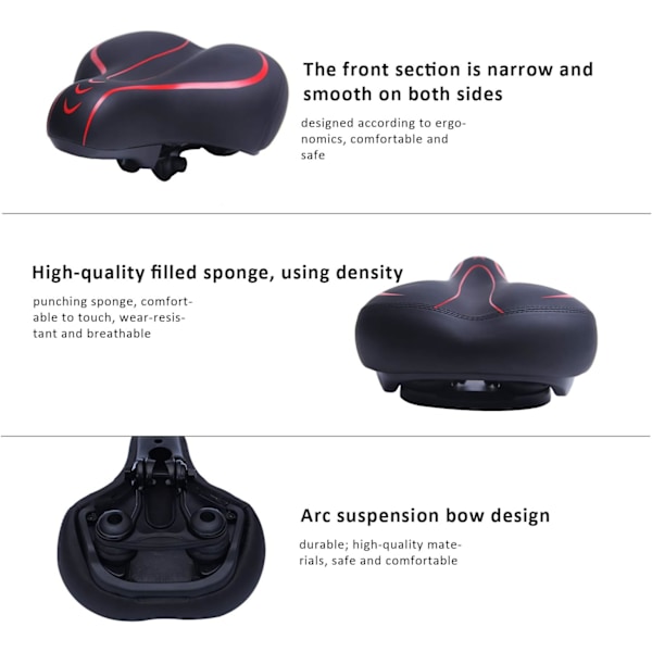Extra Vadderad Cykelsadel med Memory Foam, Vattentätt Läderöverdrag - Ergonomisk Design för Män och Kvinnor, Universell Passform för Landsvägscyklar, MTB och Träningscyklar