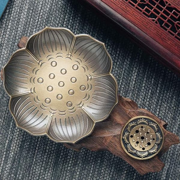 Røgelsespindholder Zinklegering Lotus Askefanger, Vintage Røgelse