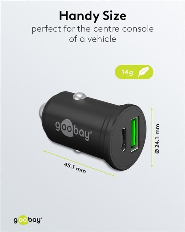 Dubbel USB-billaddare, USB-C™ PD, 45 W, lämplig för USB-C-enheter