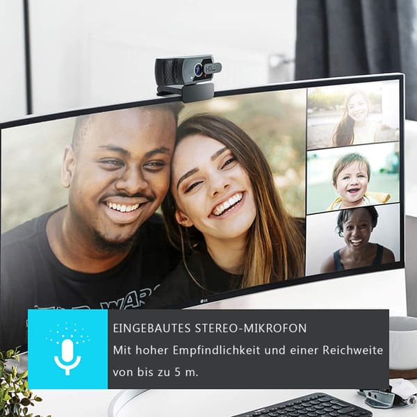 Full HD Webcam, Uforvrænget Linse Streaming Kamera Til PC, Mac, Bærbar Computer, Justerbart Design Med Støjreducerende Mikrofon, Automatisk Lyskorrektion,