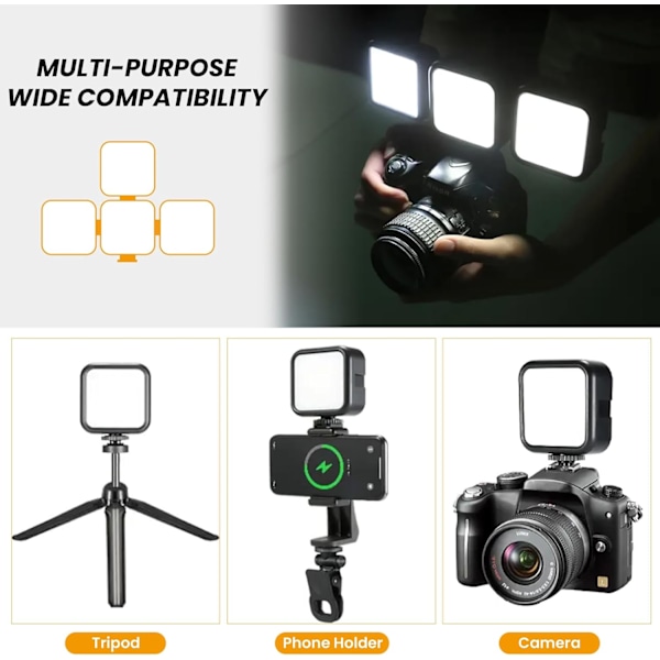 RGB-kameravideolampa: LED Vlog-belysning Fullfärg Dimbar 2500-7000K Ljus Starkt On-Camera-ljus 1800mAh Uppladdningsbar med 3 Cold Shoe Light Attach