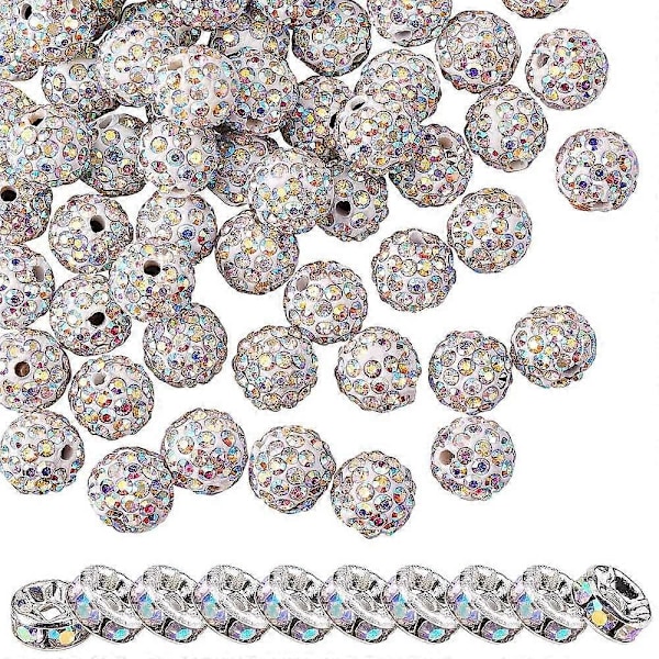 1 Ask 100 st Polymerlera Rhinestone Runda Pärlor med 10 st Järn Rhinestone Distans Pärlor Kristall PP13(1.9~2mm) 6 Rader Rhinestone 10mm Hål: