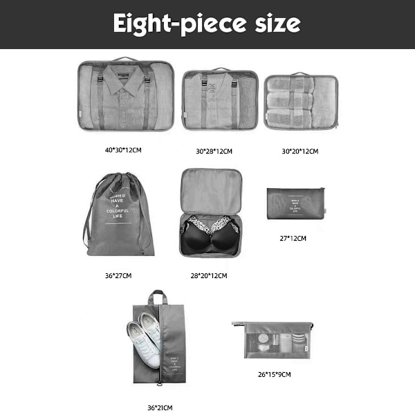 Resväska Organizer Set 8-delad, packningskuber för ryggsäck, packpåsar