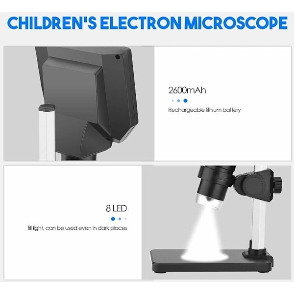 Digital Mikroskop 4,3 Tum HD 1000X 10MP Kamera 8 LED-lampor USB Professionell Bärbar Elektronmikroskop för Reparation av