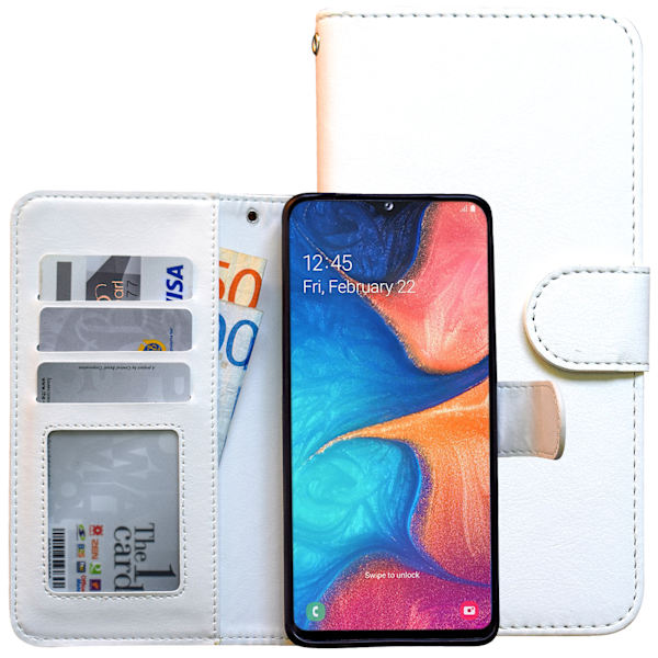 Galaxy A20e, skinnveske, beskyttelse, hvit Vit