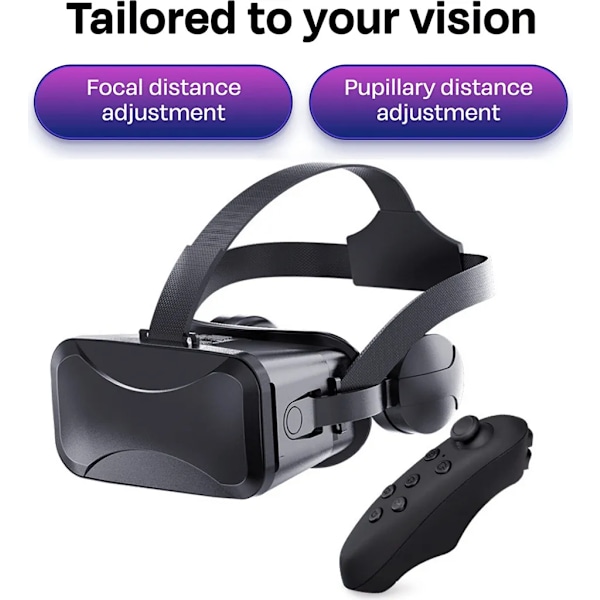 Headset 3D VR-glasögon Virtual Reality-glasögon PC-spel för 4,7-6,7 tum, Android/iPhone-smartphones, HD, blått ljus, (svart)