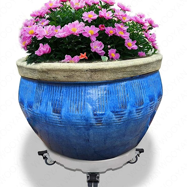 Växtrullvagn med Hjul, Kraftig, Justerbar Höjd 30 cm till 50 cm, Rullande Växtställ för Stora Blomkrukor, Inomhus- och Utomhusbruk, Halkfritt Galler