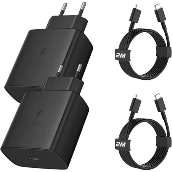 45W USBC hurtigoplader med Type-C-kabel til Samsung Galaxy S24, iPhone 15 og mere - 2 stk, sort 1,5 m