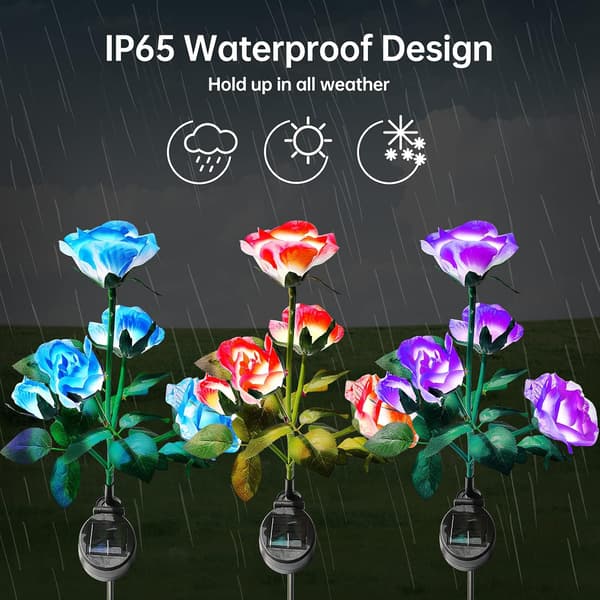 2 Solar Rose Blomsterlys med LED Solar Blomsterlys, der skifter farve