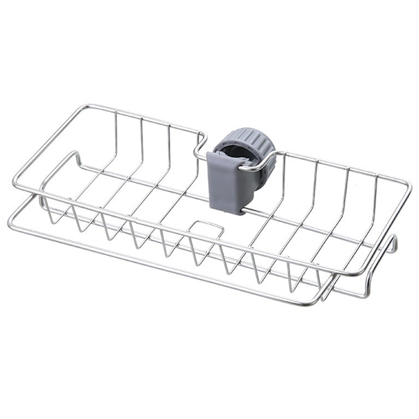 Justerbar diskbänksorganisatör, rostfritt stål över kran svamphållare för runda kranar, snabb dränering avtagbar design för kök och badrum