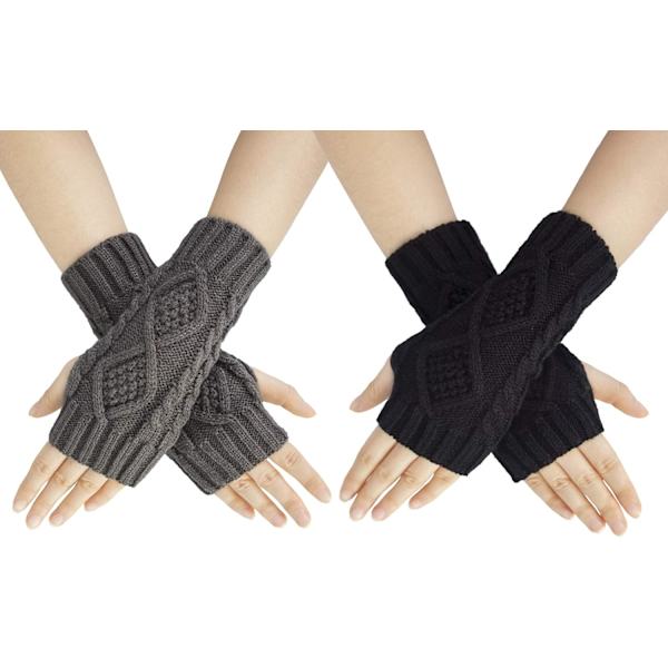 2 Par Halvfingervantar Dam Vinter Stickade Vantar