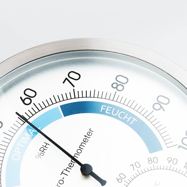 Elegant inomhus hygrometer, analog display för temperatur- och fuktighetskontroll, rostfritt stålhölje för hållbar livslängd, lämplig för inomhusbruk i hemmet