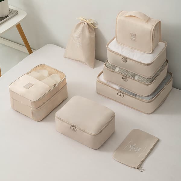 Beige, resebagagehantering 7-delars set, klädväska, skor