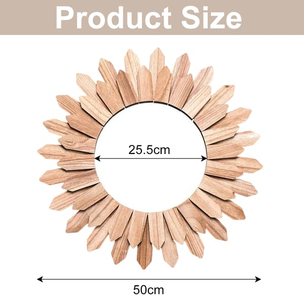 Väggdekor 30 cm Rustik Rund Träspegel, Cirkel Badrumsspegel Trä Cirkelspegel med Massiv Träram, Boho Heminredning för Sovrum Vardagsrum Diameter 50cm