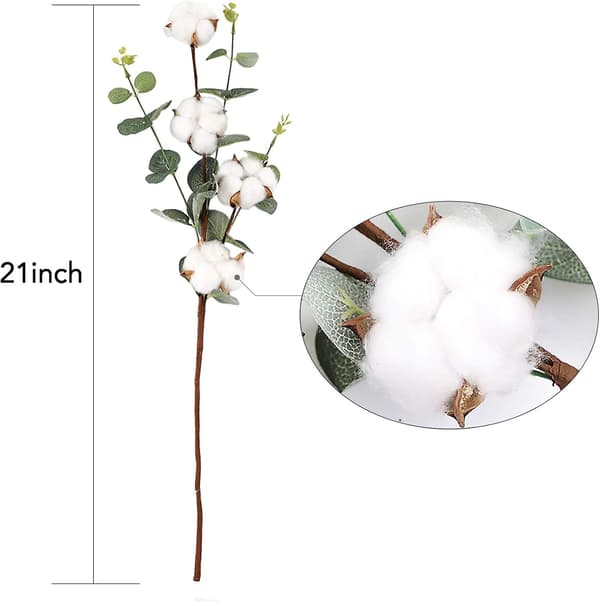6 bomullsstilker, 54 cm bomullsblomster, 4 bomullshoder, hver stilk, e