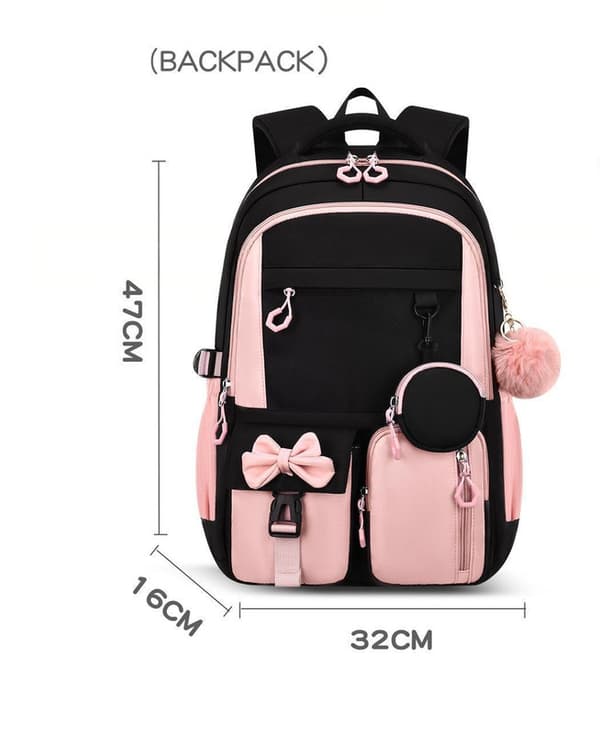 Svart och rosa rosett, flickig stil, studentryggsäck pink