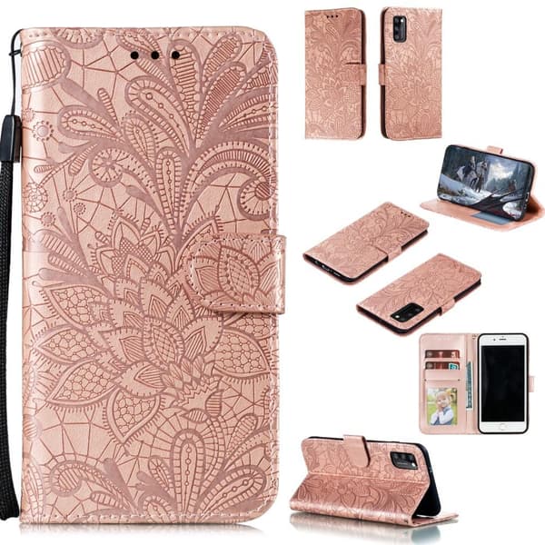 Samsung Galaxy A41 - Blomsterlommebokveske - Rosegull Rosegull Rosegull
