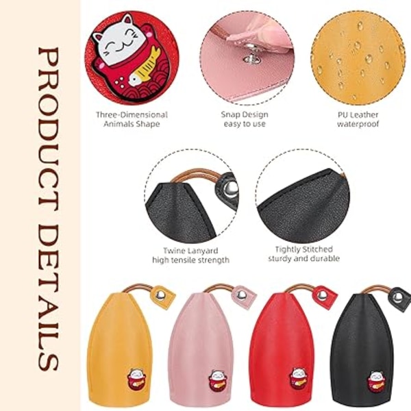 4 söta och kreativa utdragbara nyckelfodral, nyckelplånbok i katt PU-läder - stock