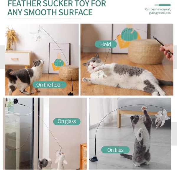 Kattfjäderleksak med klocka och sugkopp, interaktivt inomhuskit