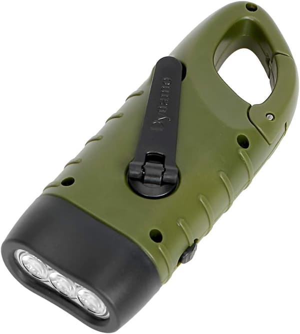 Bärbar solcellsdriven LED-ficklampa med dynamovev för camping