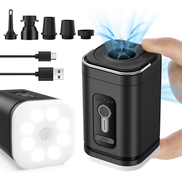 Elektrisk luftpump, elektrisk uppblåsare, luftmadrassuppblåsare, minielektrisk luftpump, luftmadrasspump, vakuumfunktion