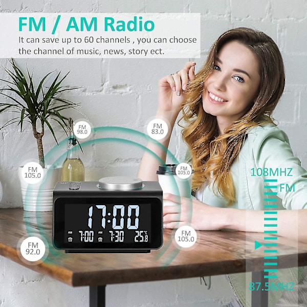Klockradio, digital väckarklocka vid sängen, digital klocka, bärbara Bluetooth-högtalare