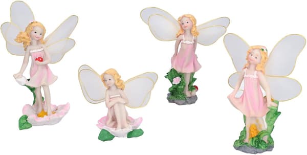 4 blomsterféstatyer, miniatyrträdgårdsstatyer för utomhusbruk