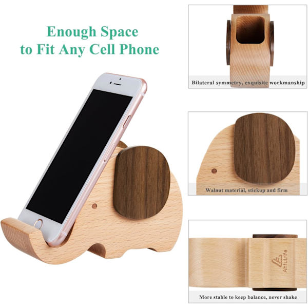 Træ Elefant Stativ - Telefon, Pen og Blyantholder - Pot til iP