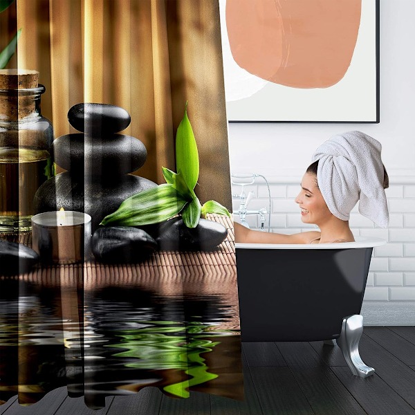 Vattentätt Duschdraperi, Miljövänligt Bambu Badrumsset Med Memory Foam-fyllning, Livfull Design Badrumsinredning 4 Delar